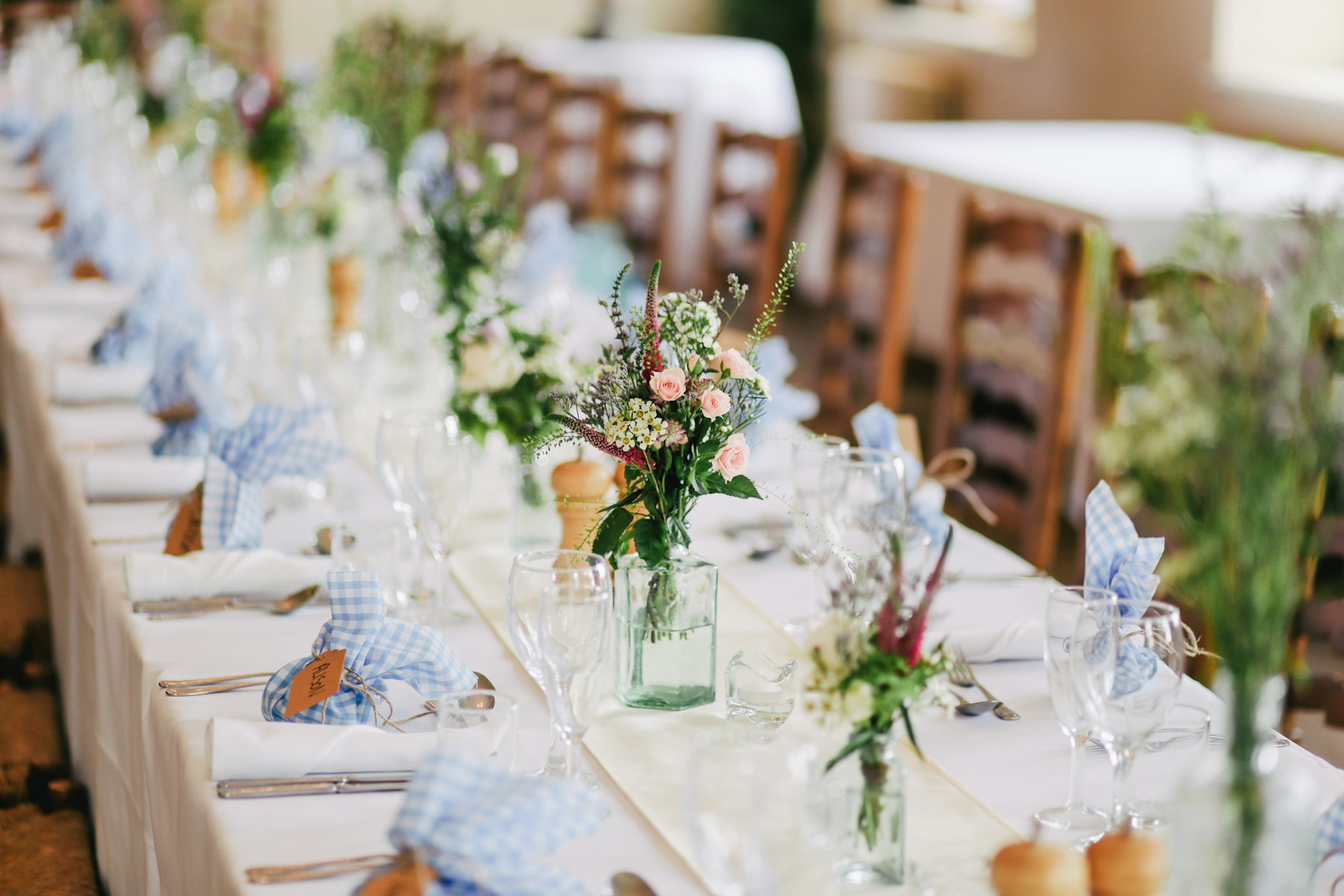 A wedding table being prepared